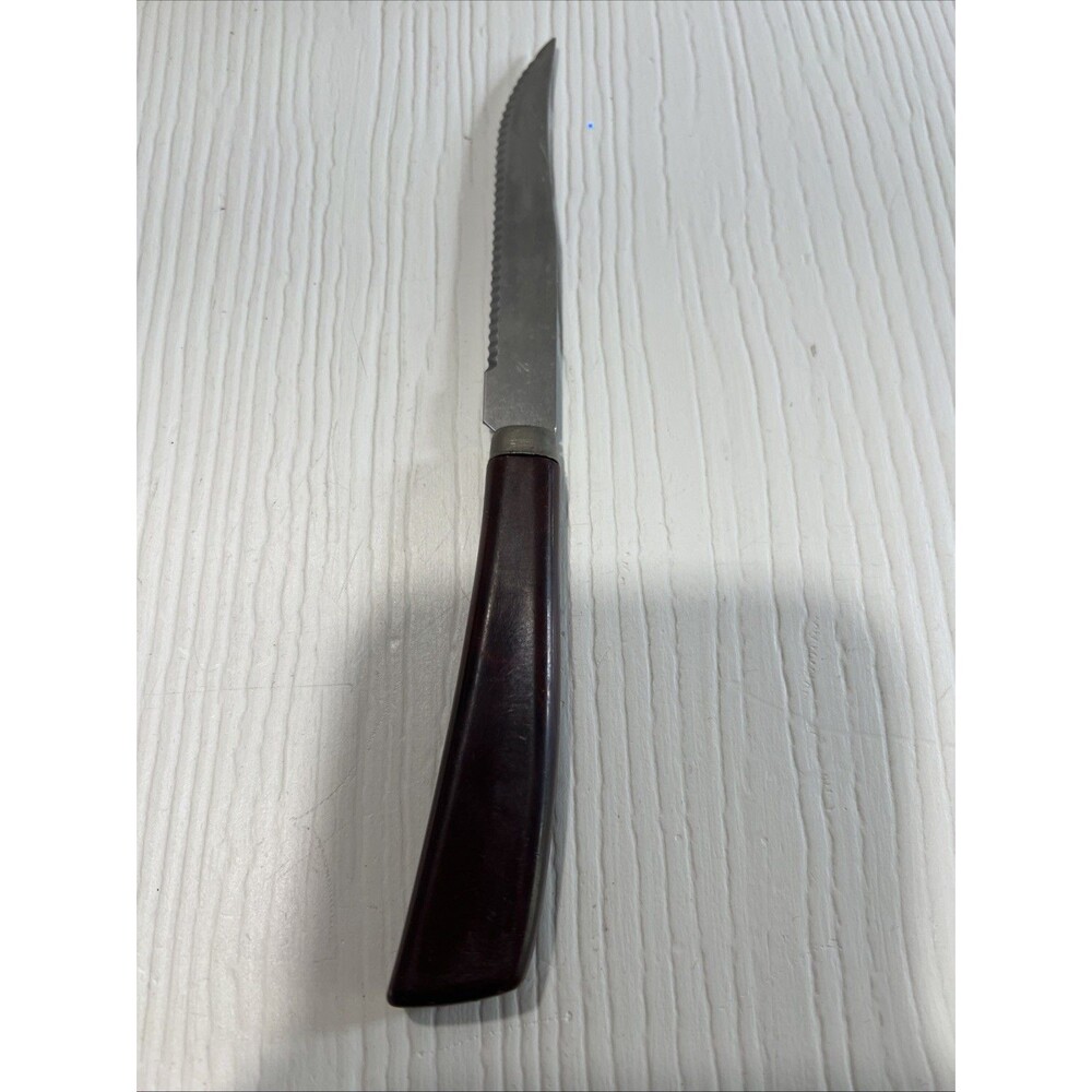 Vintage Quikut Steak Knives Stainless Steel ︱ Brown Handle︱ USA